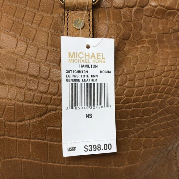 MICHAEL Michael Kors Hamilton Large Tote Handbag Mocha Gold Hardware Croc - Picture 10 of 16